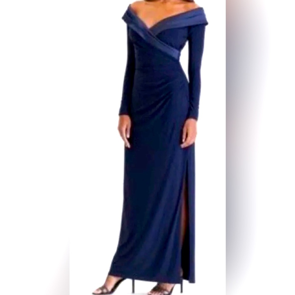 Ralph Lauren Long Sleeved Navy Blue Evening Gown